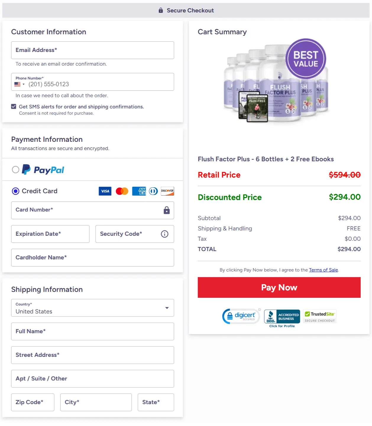Flush Factor Plus checkout page